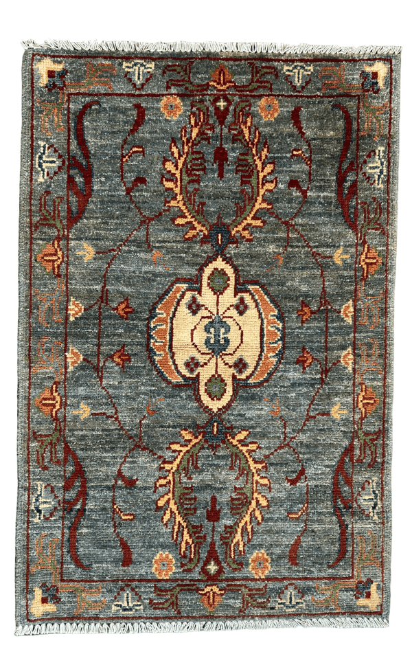 “Silver Garden Afghan Rug 2x3 – Handwoven Medallion Wool Masterpiece”