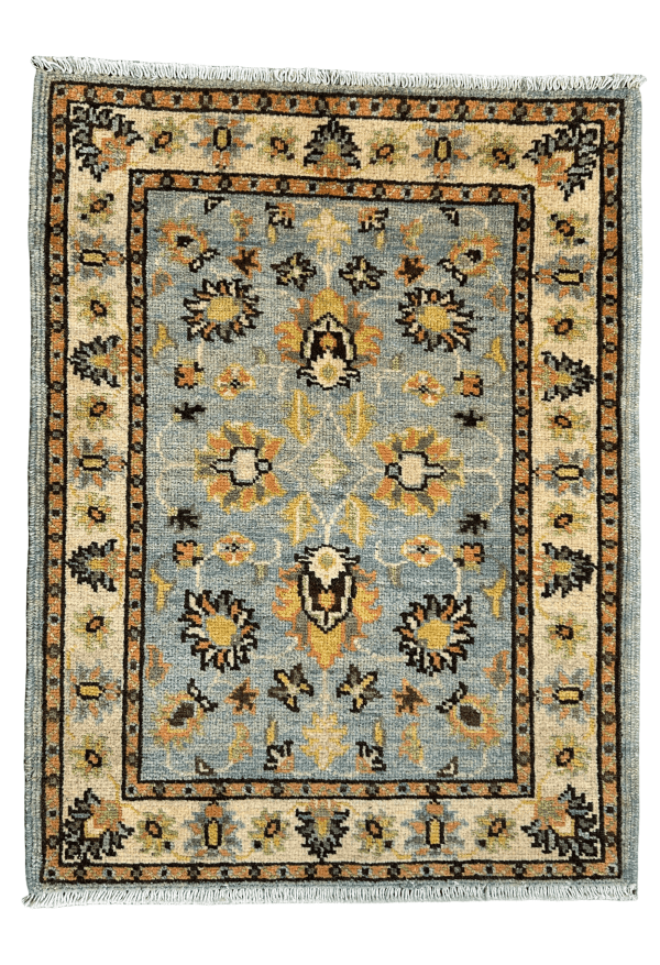 Handmade Afghan Wool Rug 2x3 – Sky Blue Floral Traditional Rug