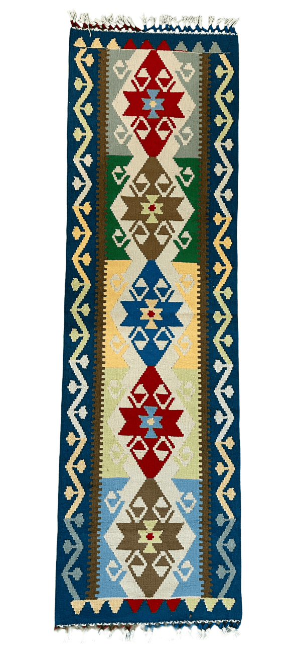 Authentic Kilim Runner Rug (2x6'8") – Handmade Wool Geometric Beauty, Flatweave