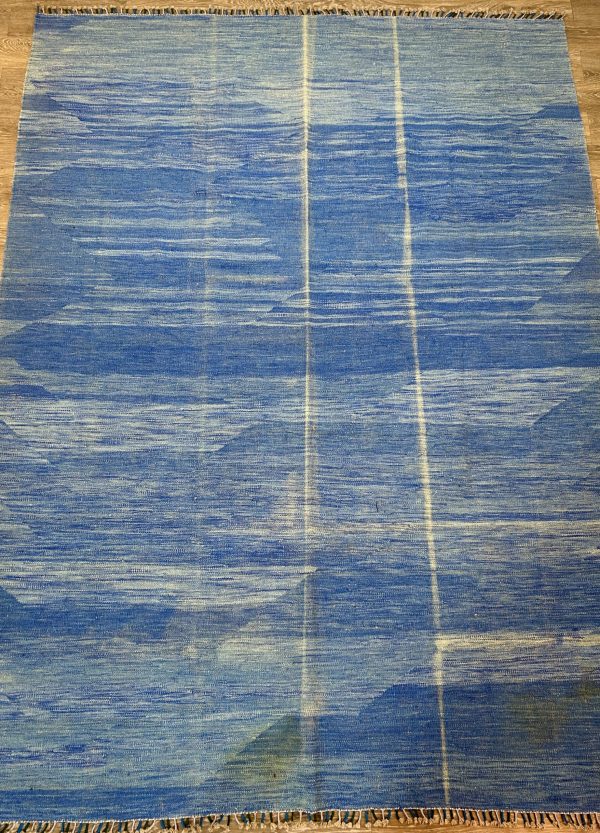 Sky Blue Handwoven Kilim Rug (7'2"x9'10") – Unique, Authentic, flatweave