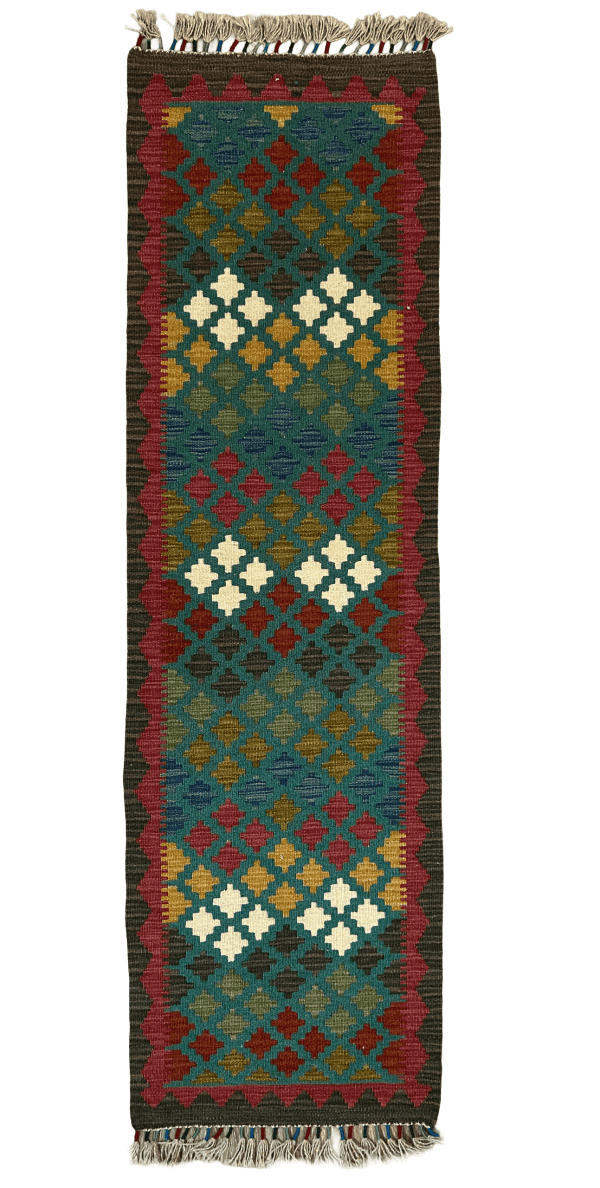 Handmade Kilim Runner Rug (2x7 ft), Colorful Tribal Wool Hallway Rug