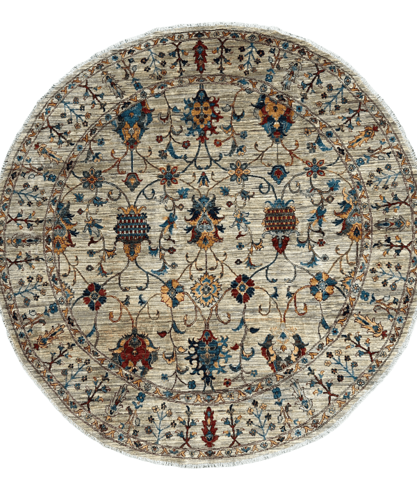 Handmade Round Wool Rug (8'3"x8'3") – Elegant Floral Medallion Design
