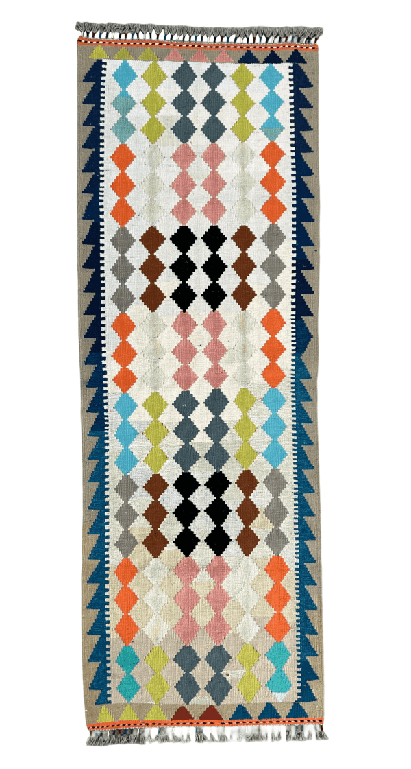 Handmade Kilim Rug (2'4"x6'9") – Colorful Geometric Diamond Design