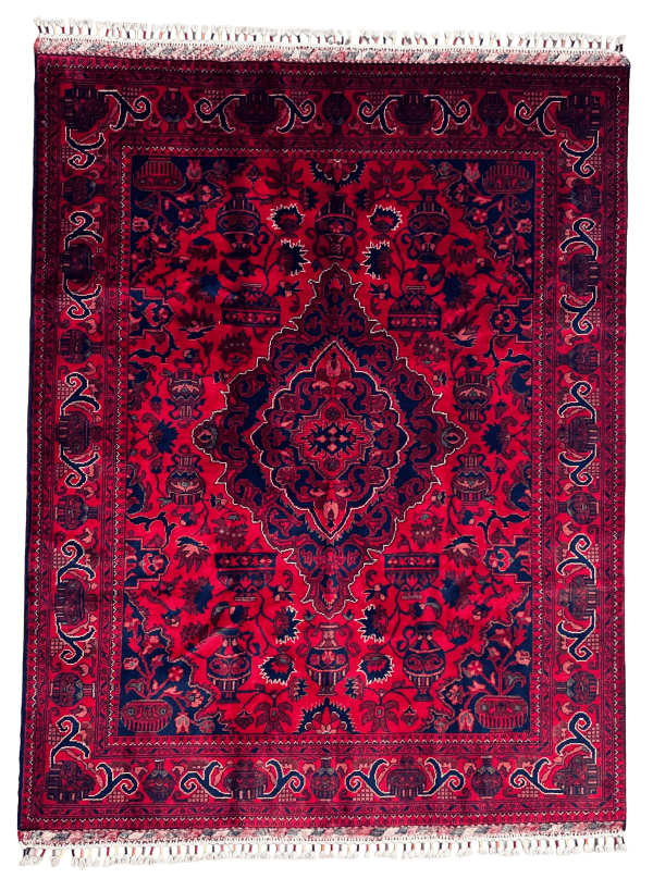 Authentic Handmade Afghan Rug, (5x7 ft), Red, as Soft as Silk