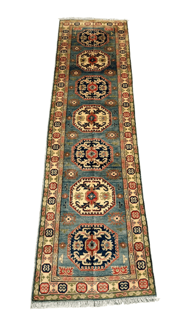 Sky Blue Handmade Wool Runner Rug | 2'10"×10', Authentic Afghan Hallway Rug