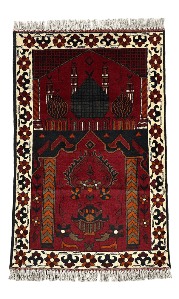 Prayer Rug (Jaynamaz), Handmade Afghan Wool Rug 2'8"×4'7" | Traditional Mosque Design