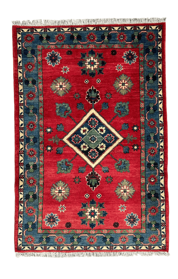 Ruby Bloom 3'4"×5'2" Artisan Handmade Afghan Red Wool Rug
