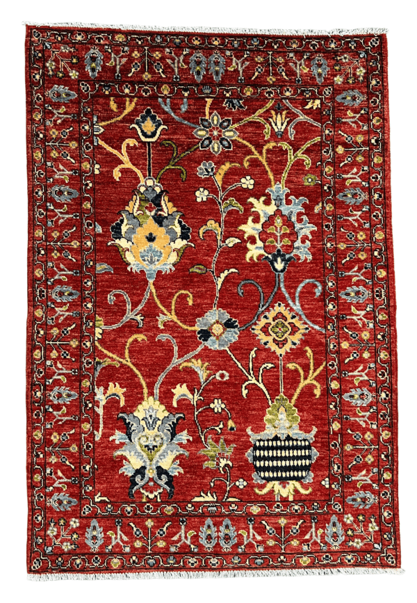 Ruby Garden Hand-knotted Rug | 4’×6’ | Handmade Afghan Premium Quality Wool rug