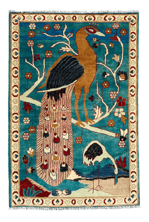 Royal Peacock Garden (3’6”×5’) – Handmade Afghan Wool Rug
