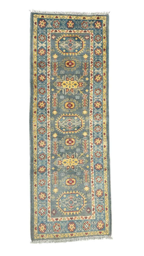 Blue-Green Traditional Design Narrow runner – (2'2"×6')  Handmade Afghan Runner Rug