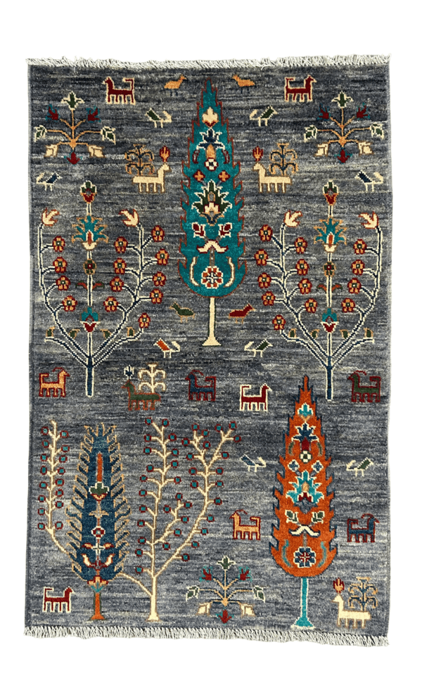 Birds, Trees, Animals, Nomad’s Garden – Handmade Afghan Rug | 2’8”x4’2”