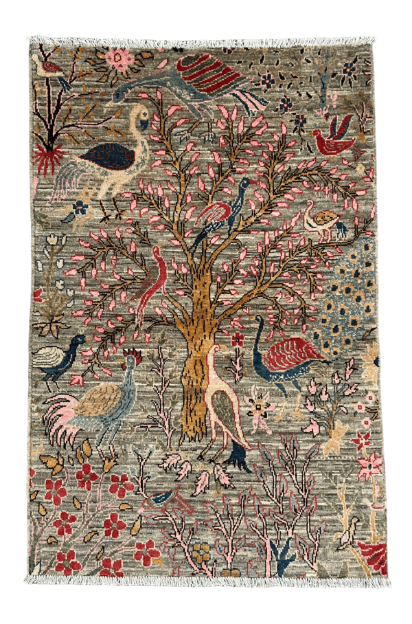 Tree of Life & Birds Design |3'3"×5'| Authentic Handmade Afghan Wool Rug