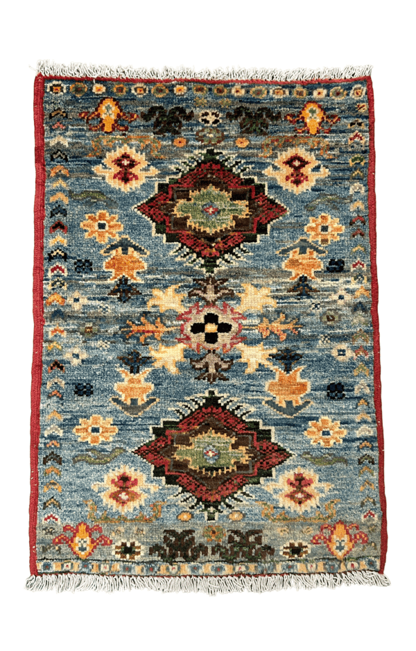 Blue Heritage – (2x3) Afghan Handmade Rug, Kazak Design