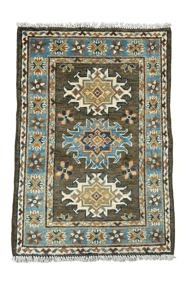 Artisan made, Blue Heritage, – 2x3 Handcrafted Geometric Medallion Rug in Rich Earthy Tones