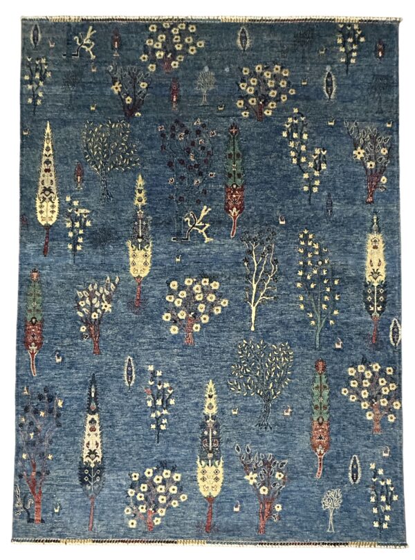 Blue Garden, Tree of life| Large Handwoven Wool Area Rug 9’×12’4” Authentic Afghan Artisan Wool Rug