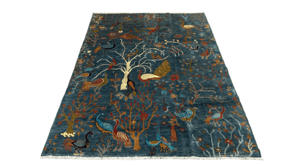 Birds of Paradise | Handwoven Natural Wool Rug 5’8” × 7’8” Blue Peacocks, Authentic