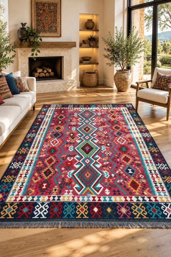 Authentic Handmade Kilim, 8’4” × 11’7” Colorful Traditional Tribal Design