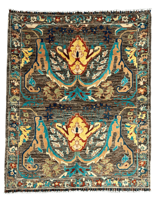 Woven Heritage | One-of-a-Kind Handmade Afghan Rug | 5’3” × 6’8”, floral design