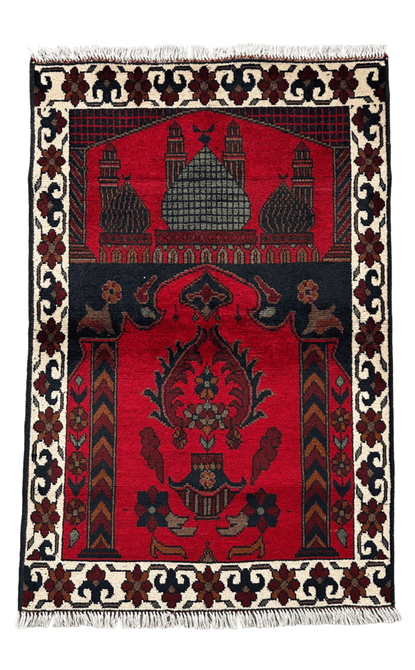 Handmade Prayer Rug, Sajjada, Janamaz, Beautiful Red Wool Rug 2'8" x 4'3"