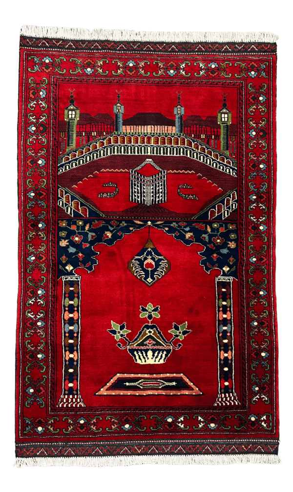 Kaaba Heritage | سجادة الصلاة – Handmade Afghan Prayer Rug, Red Islamic Prayer Mat, Traditional Wool