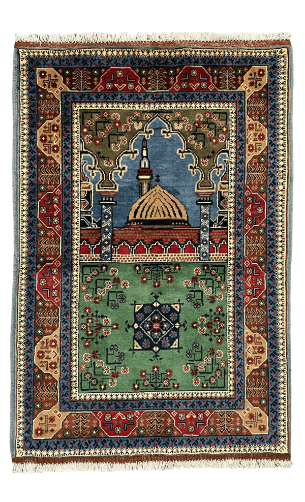 Sajjada Al-Mihrab | سجادة المحراب – Handmade Afghan Prayer Rug, Blue & Green Islamic Prayer Mat