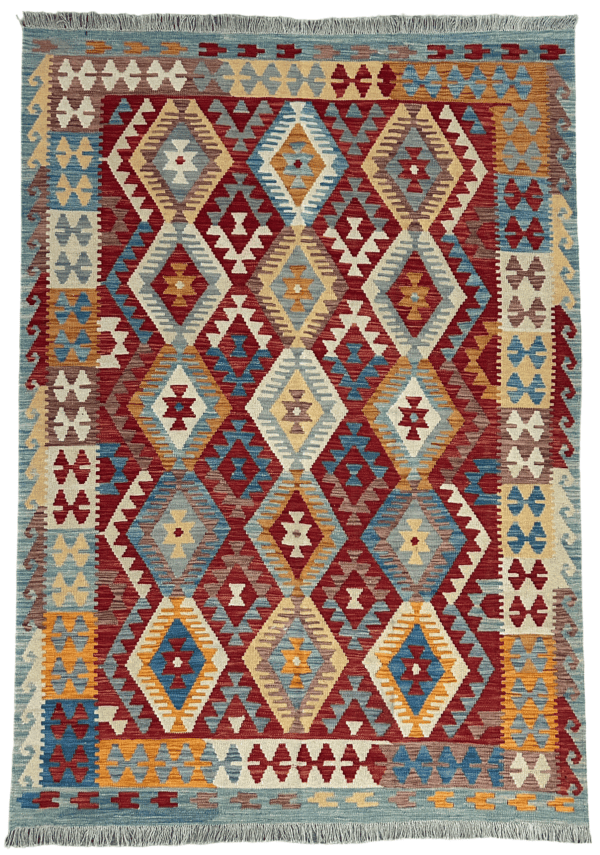 Handmade Afghan Kilim Rug 5’8” x 8’3” | Colorful Geometric Tribal Kilim Rug | Boho Area Rug