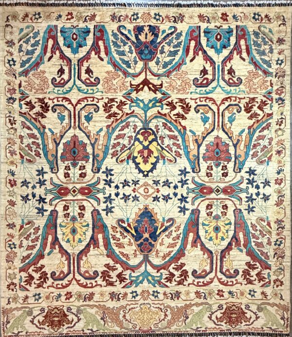 Stunning Handmade wool Rug 8'×10'– Rich Colors & Intricate Design beautiful floral patterns