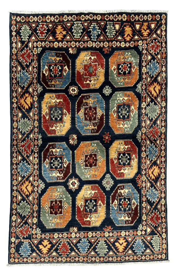 Vintage-Inspired Afghan Area Rug – 4’ × 6’6 Traditional Geometric Pattern, Handcrafted Afghan Rug