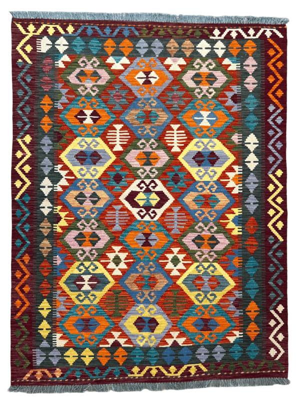 Handmade Afghan Kilim Rug – Colorful Geometric Design | 5×7 ft